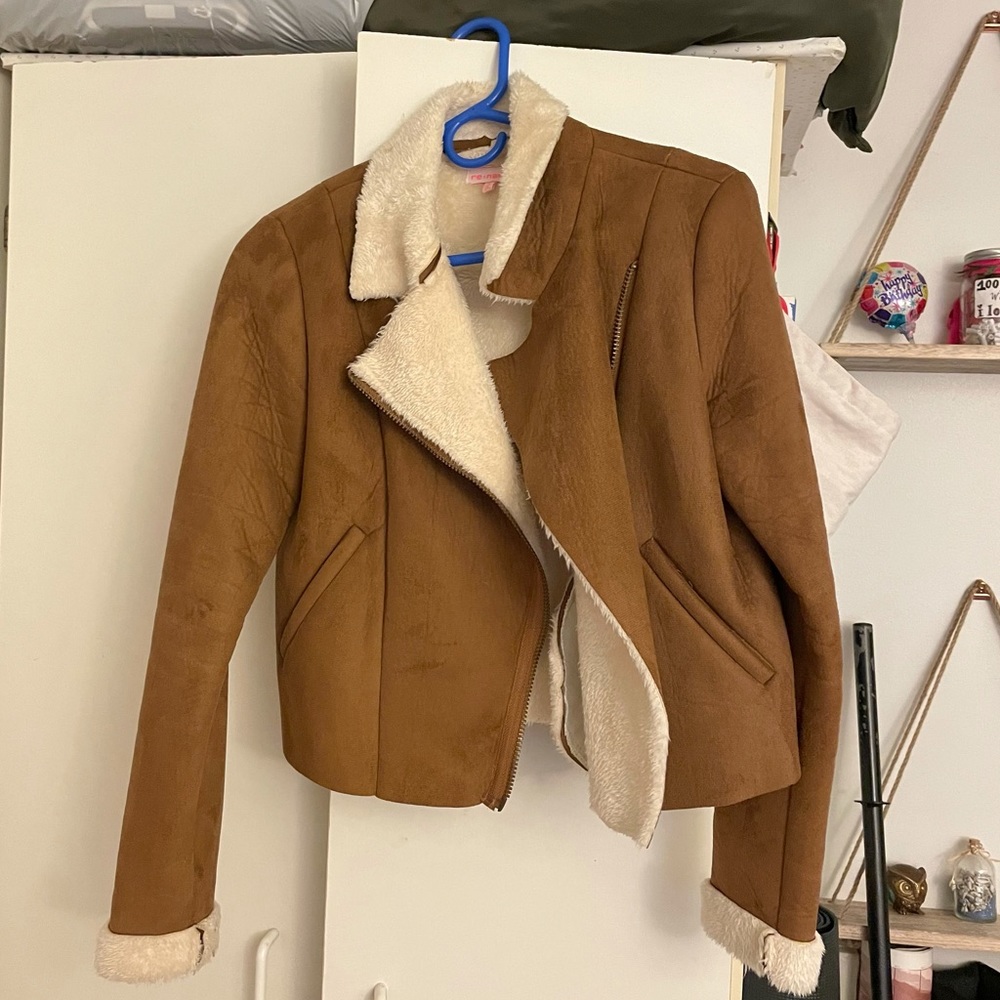 Brown fuzzy motor jacket